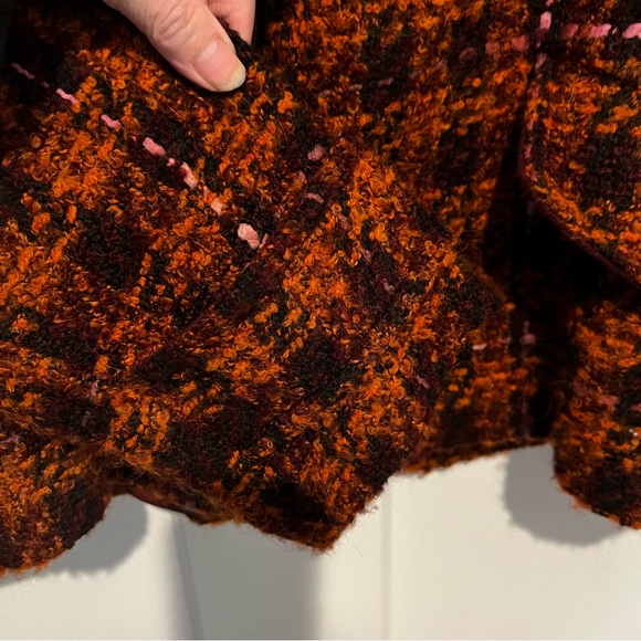 Chepe Italy Wool Cotton Blend Tweed Orange Burgundy Plaid Jacket Lined Size M - Picture 5 of 14